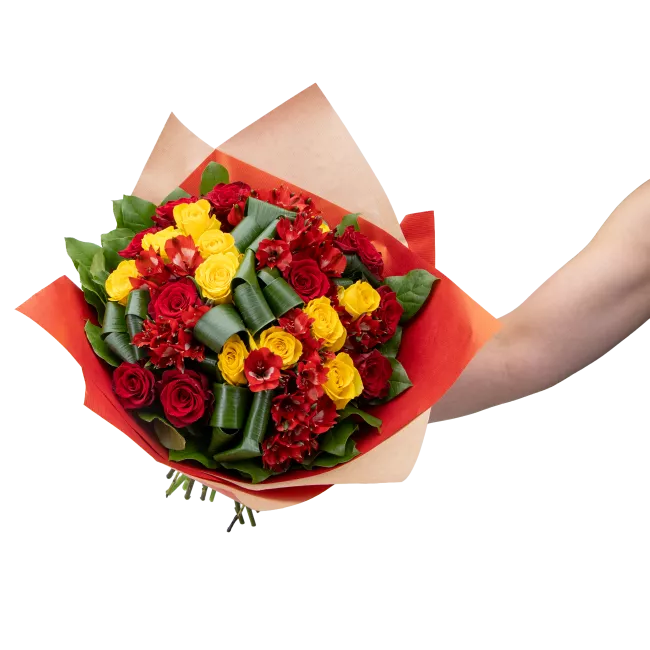 Kytice růží s alstromérií